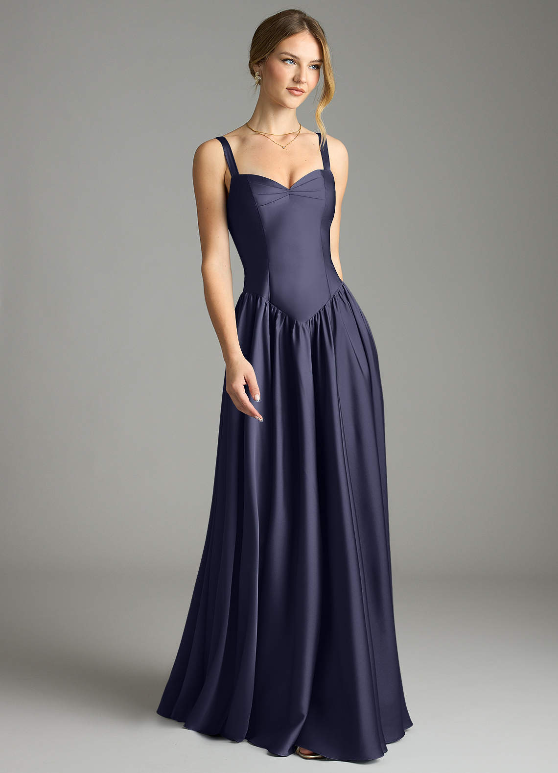 Evadina A-Line Sweetheart Stretch Satin Bridesmaid Dress in Stormy