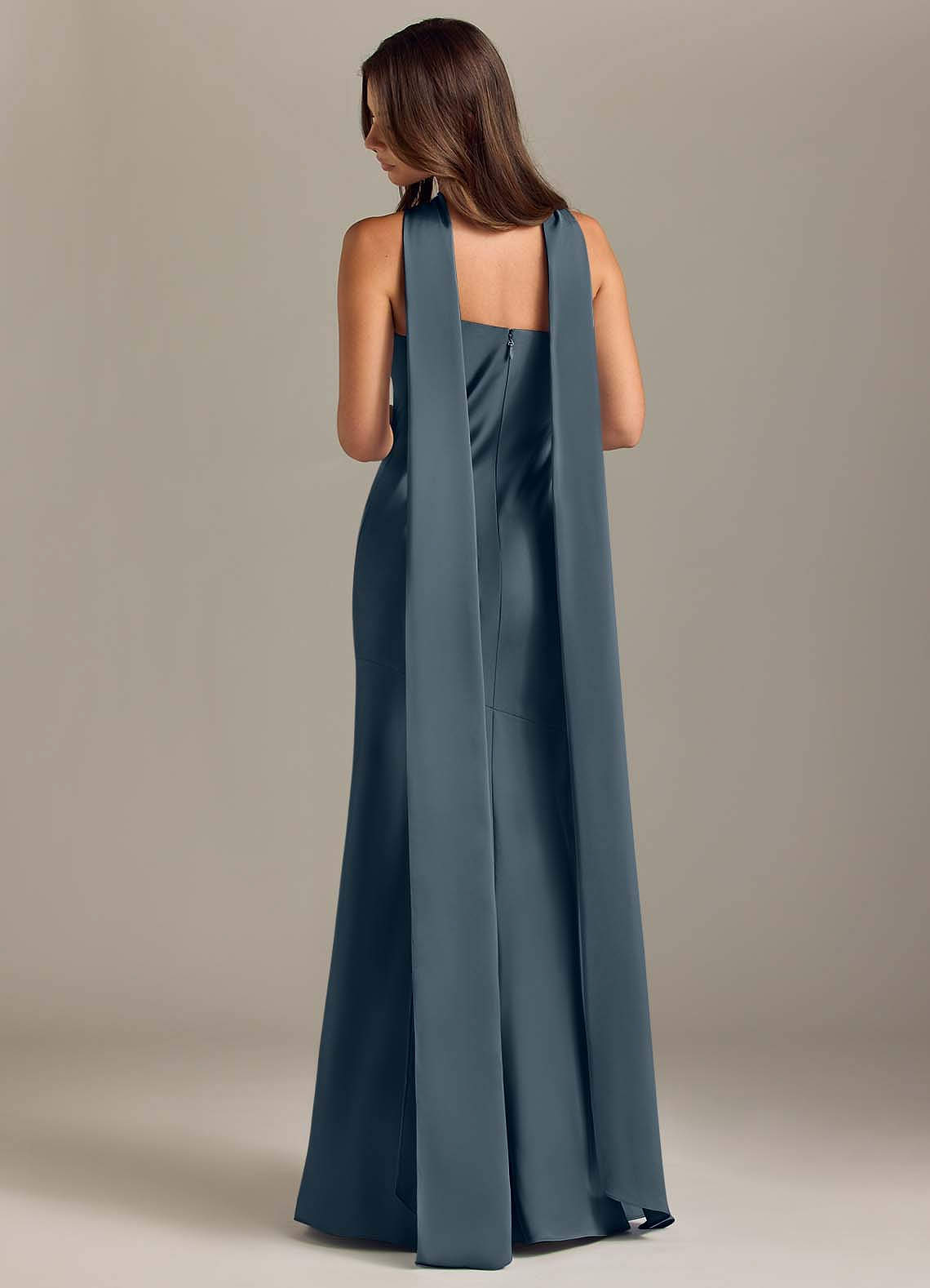 Kinsley Mermaid Halter Stretch Satin Bridesmaid Dress in Twilight