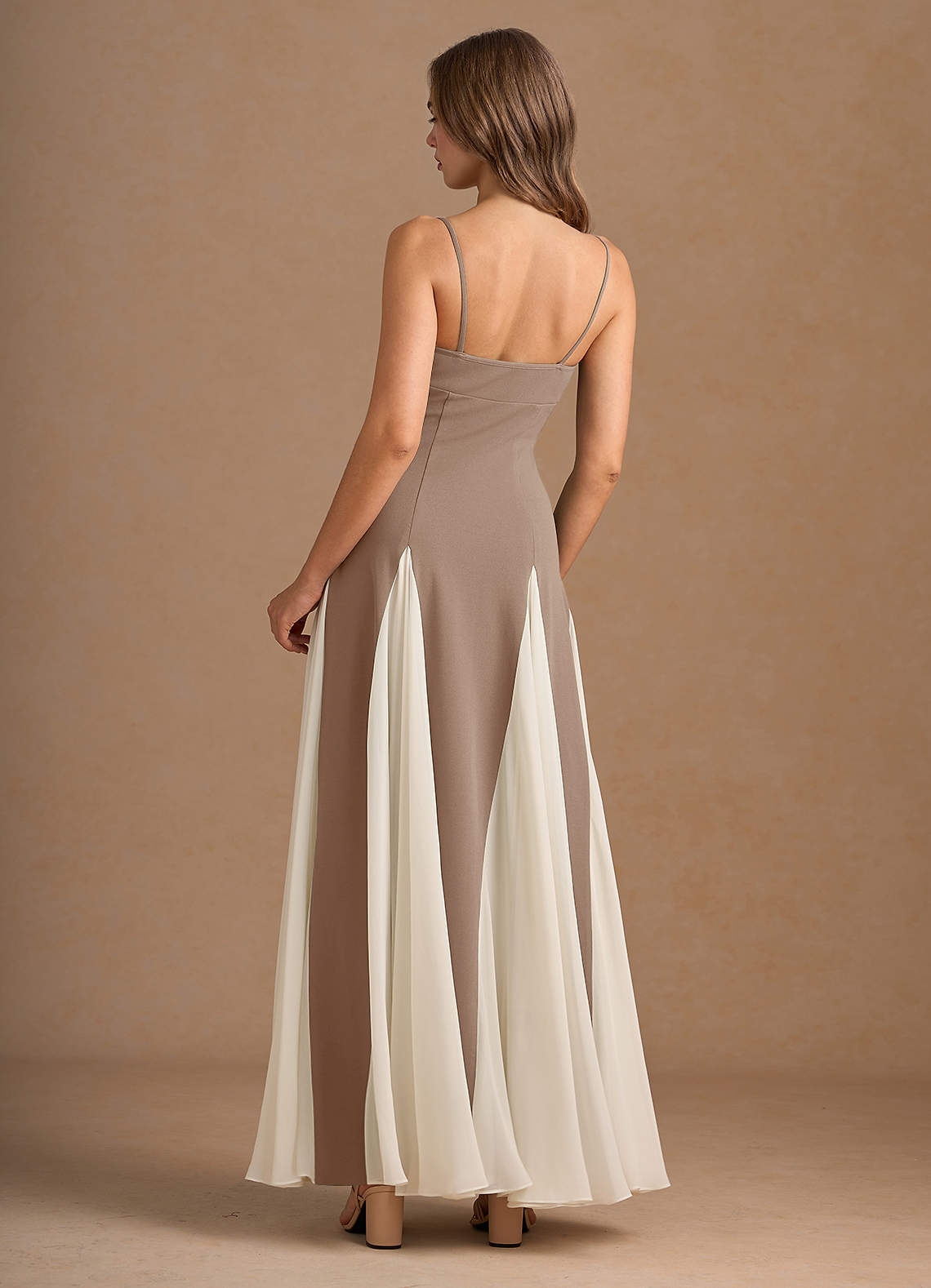 Jessenia A-Line Color-Block Crepe Chiffon Wedding Guest Dress in Taupe