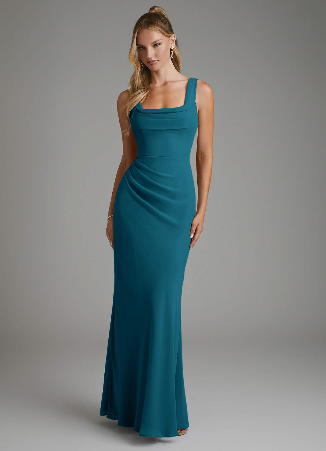 Asa Sheath Square-Neck Chiffon Bridesmaid Dress in Ink Blue
