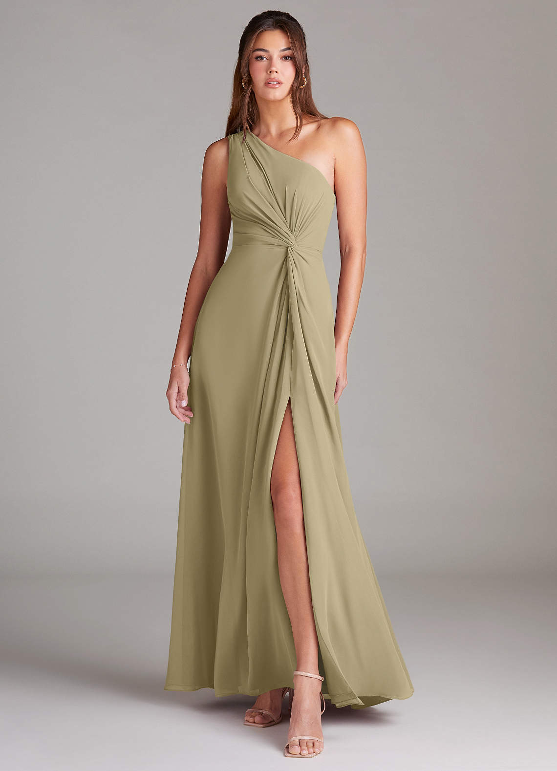 Brooke A-Line One-Shoulder Chiffon Bridesmaid Dress in Moss Green