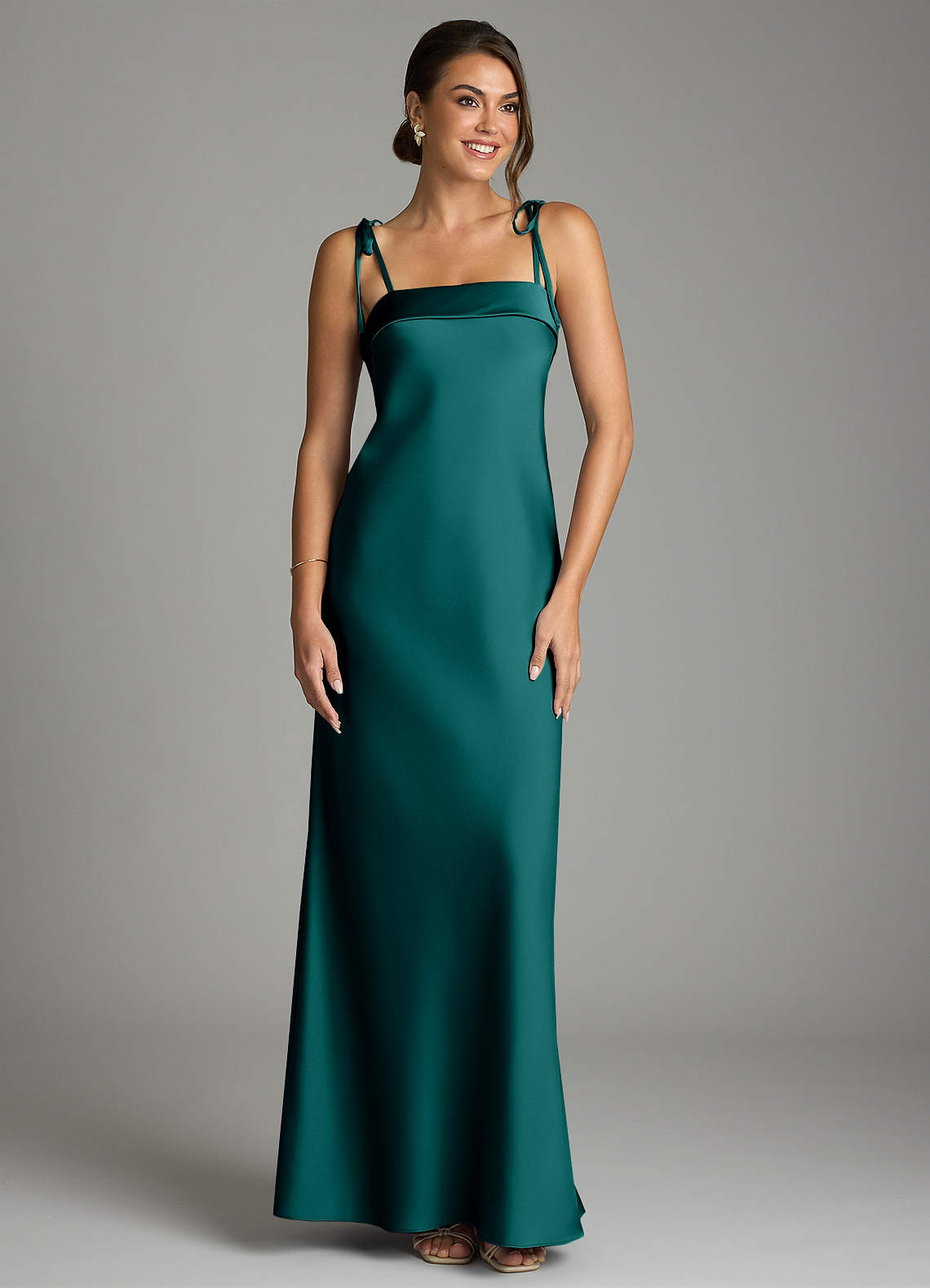 Ellia Sheath Straight-Neck Stretch Satin Bridesmaid Dress in Peacock