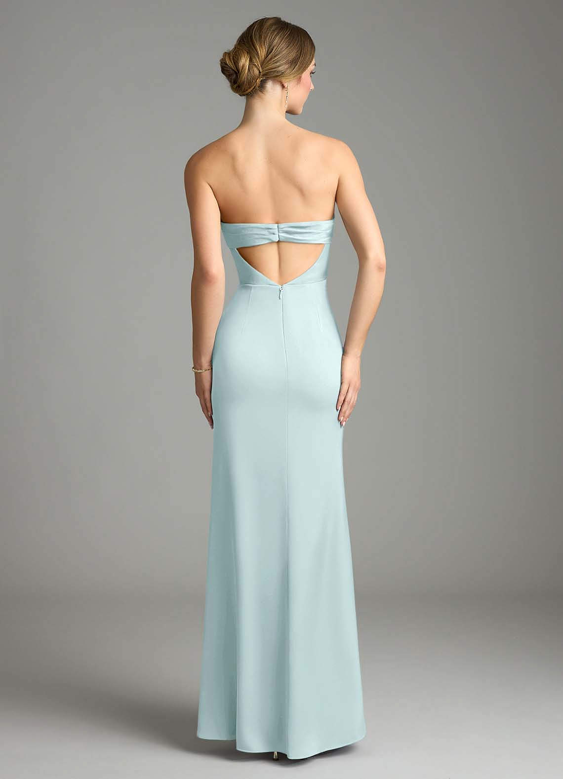 Leonis Mermaid Cowl-Neck Stretch Satin Bridesmaid Dress in Sea Glass