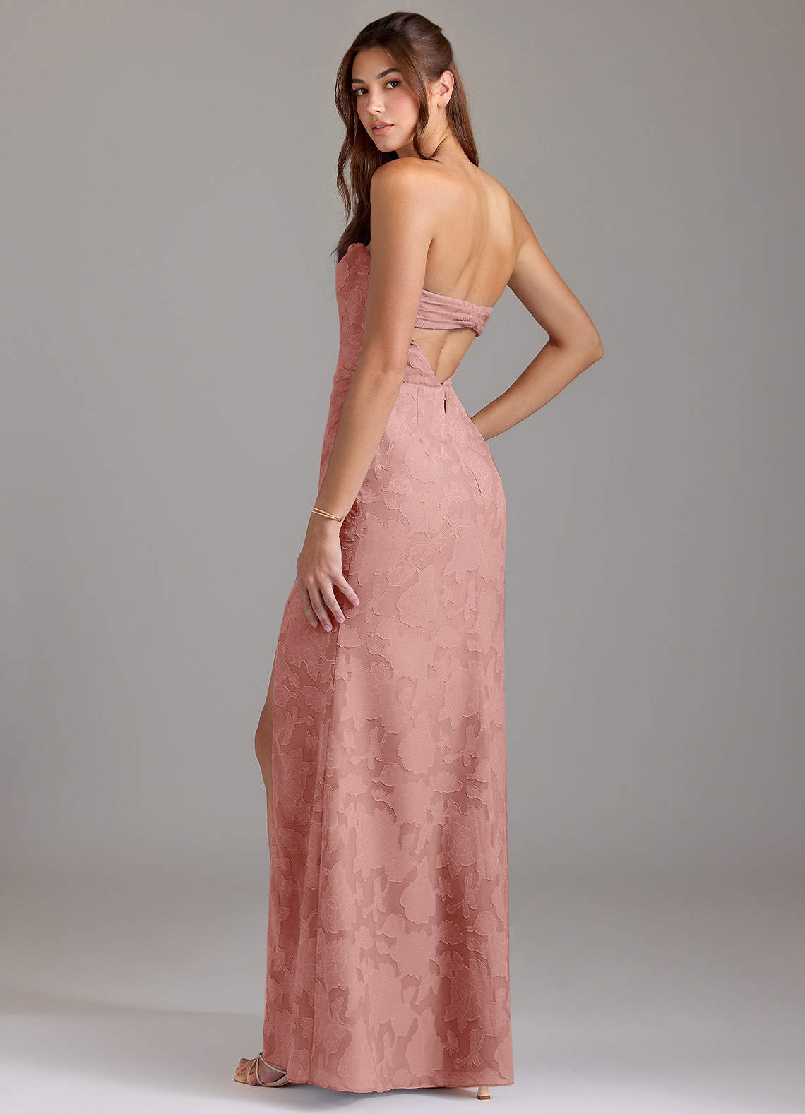 Leonis Sheath Strapless Floral Burnout Bridesmaid Dress in Rosette