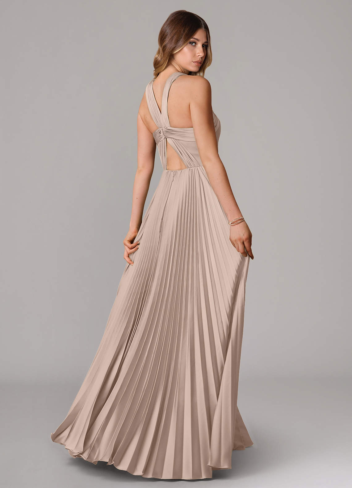 Afra A-Line Halter-Neck Stretch Satin Bridesmaid Dress in English Rose