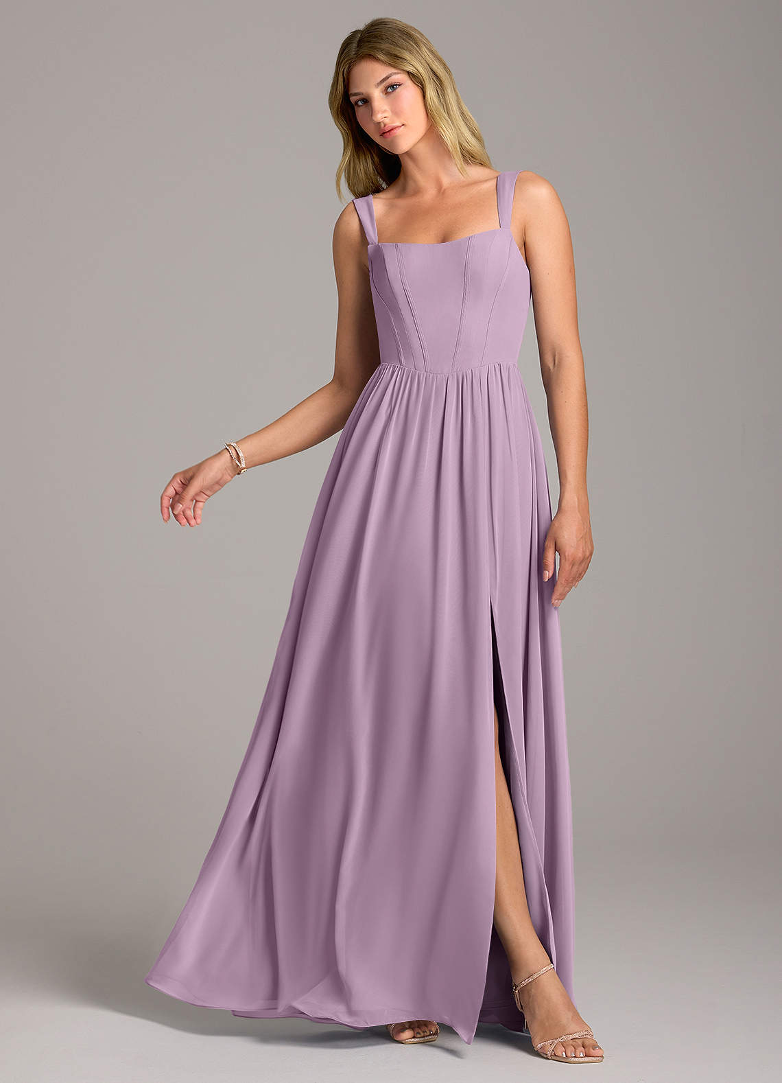 Rosaline A-Line Square-Neck Chiffon Bridesmaid Dress in Wisteria