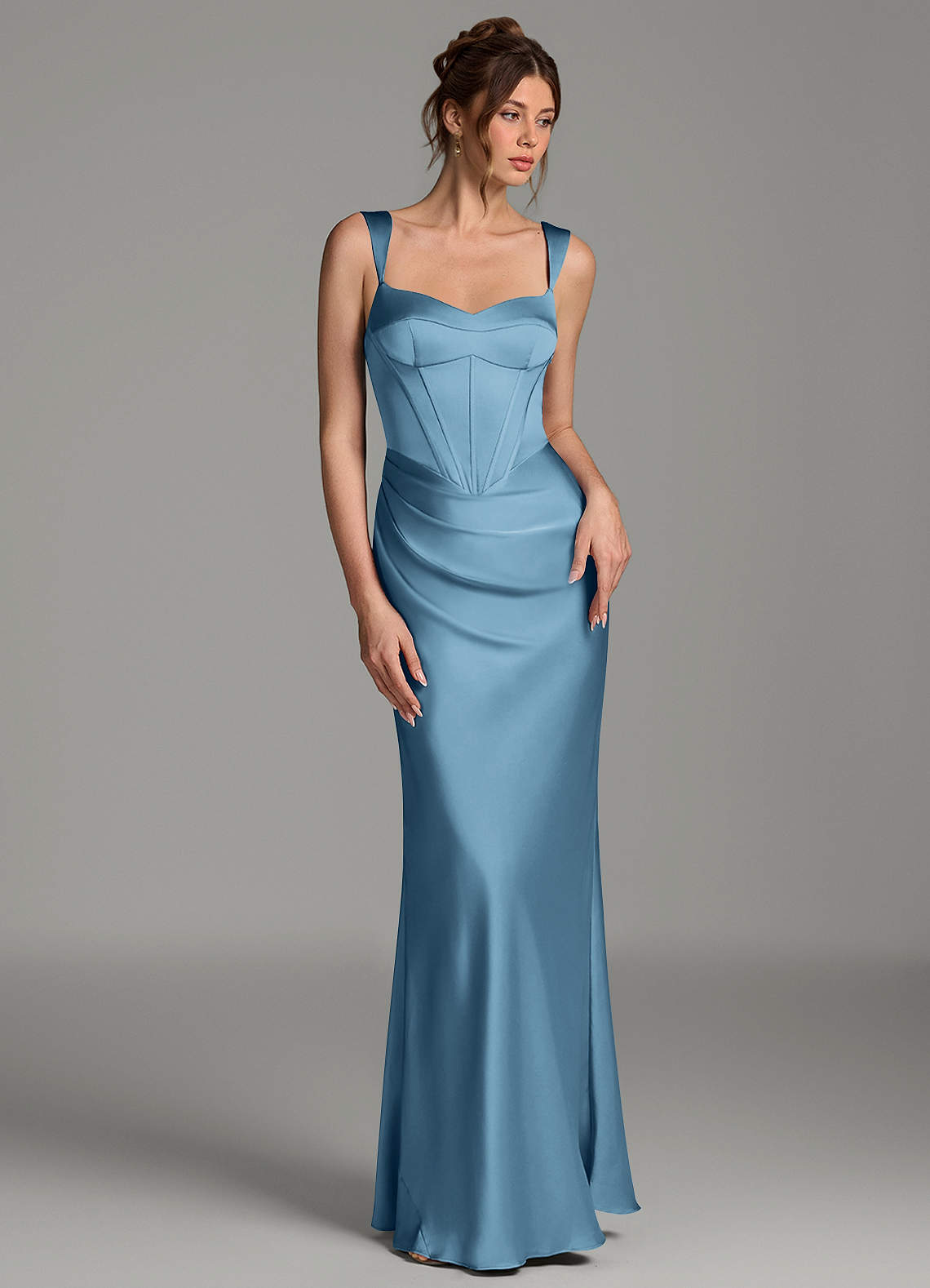 Mela Sheath Sweetheart Stretch Satin Bridesmaid Dress in Steel Blue