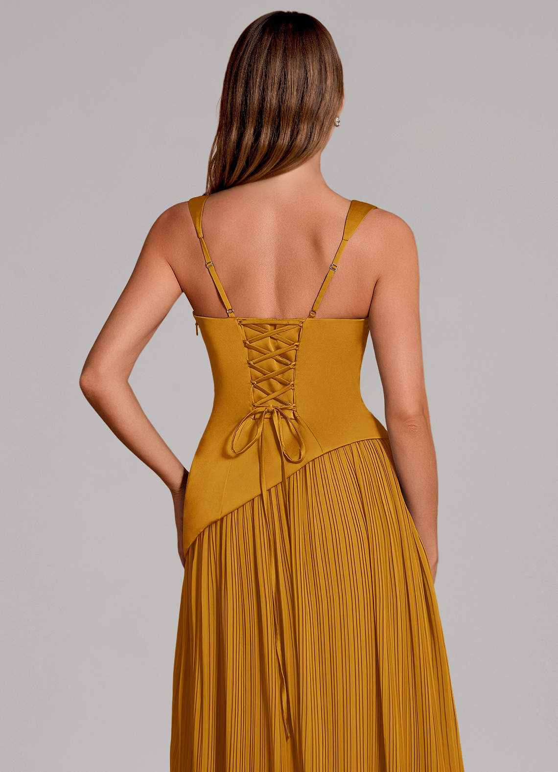 Stephanie A-Line Square-Neck Stretch Satin and Chiffon Bridesmaid Dress in butterscotch