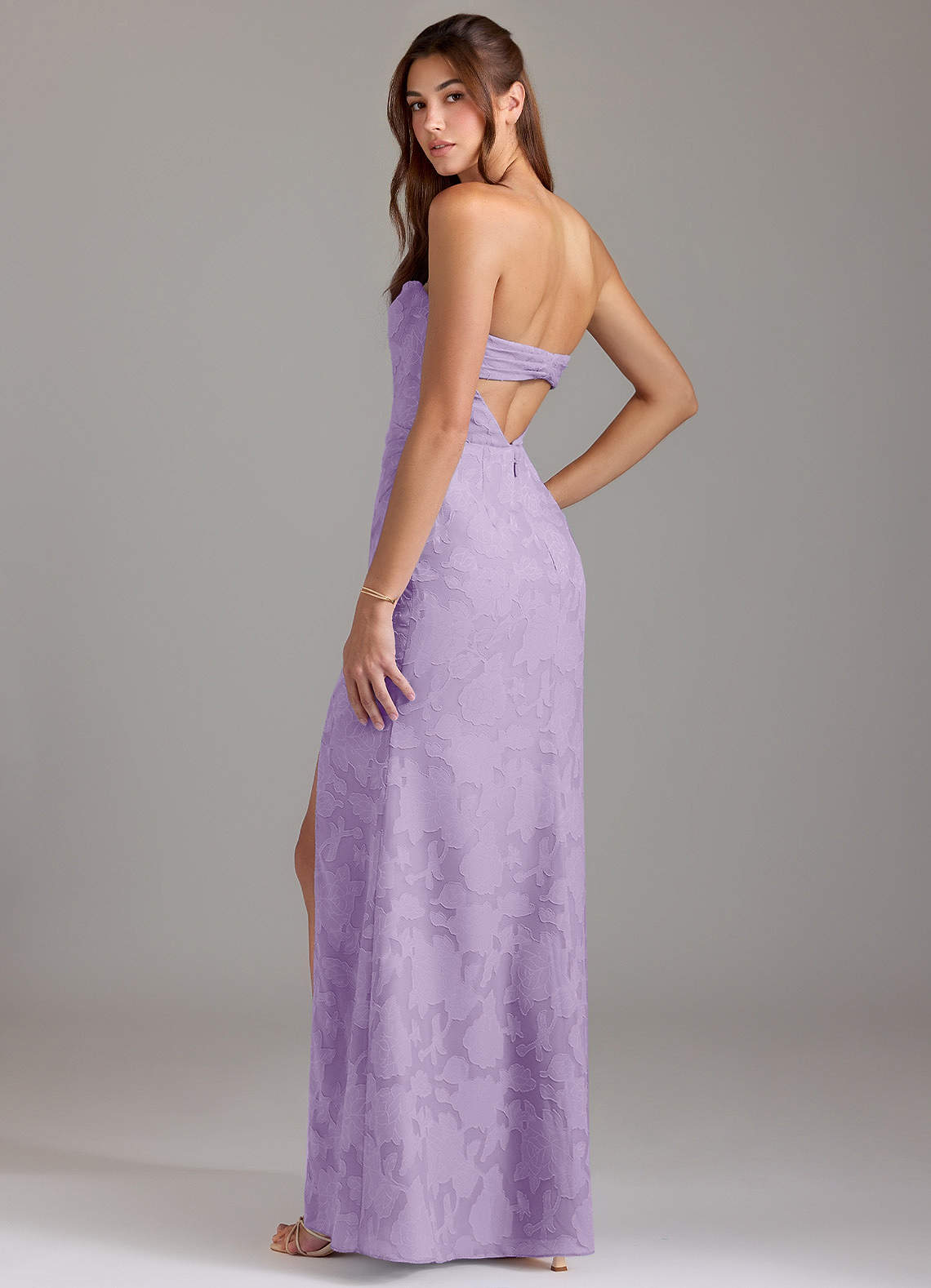 Leonis Sheath Strapless Floral Burnout Bridesmaid Dress in Lilac