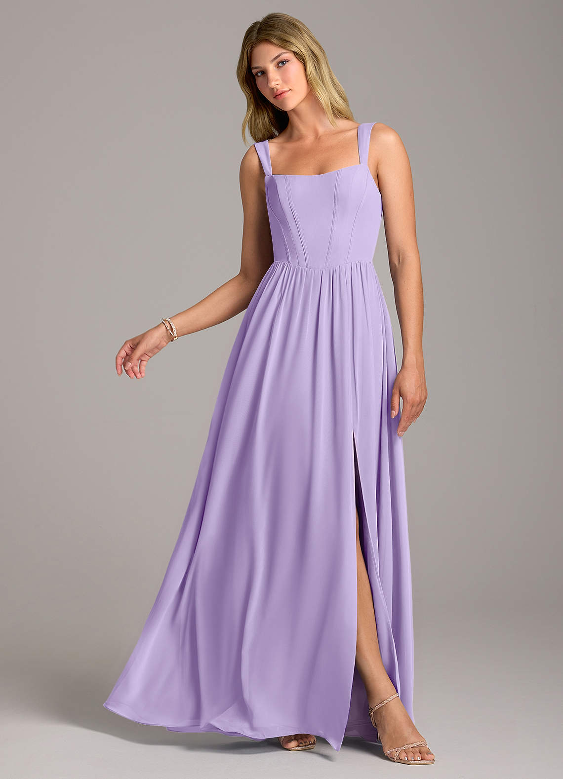 Rosaline A-Line Square-Neck Chiffon Bridesmaid Dress in Lilac