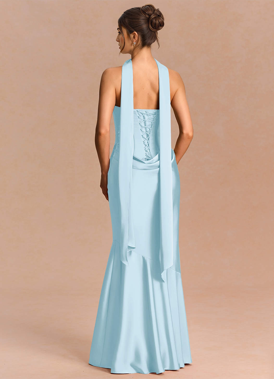 Euphemia Mermaid Strapless Stretch Satin Evening Dress in Sky Blue