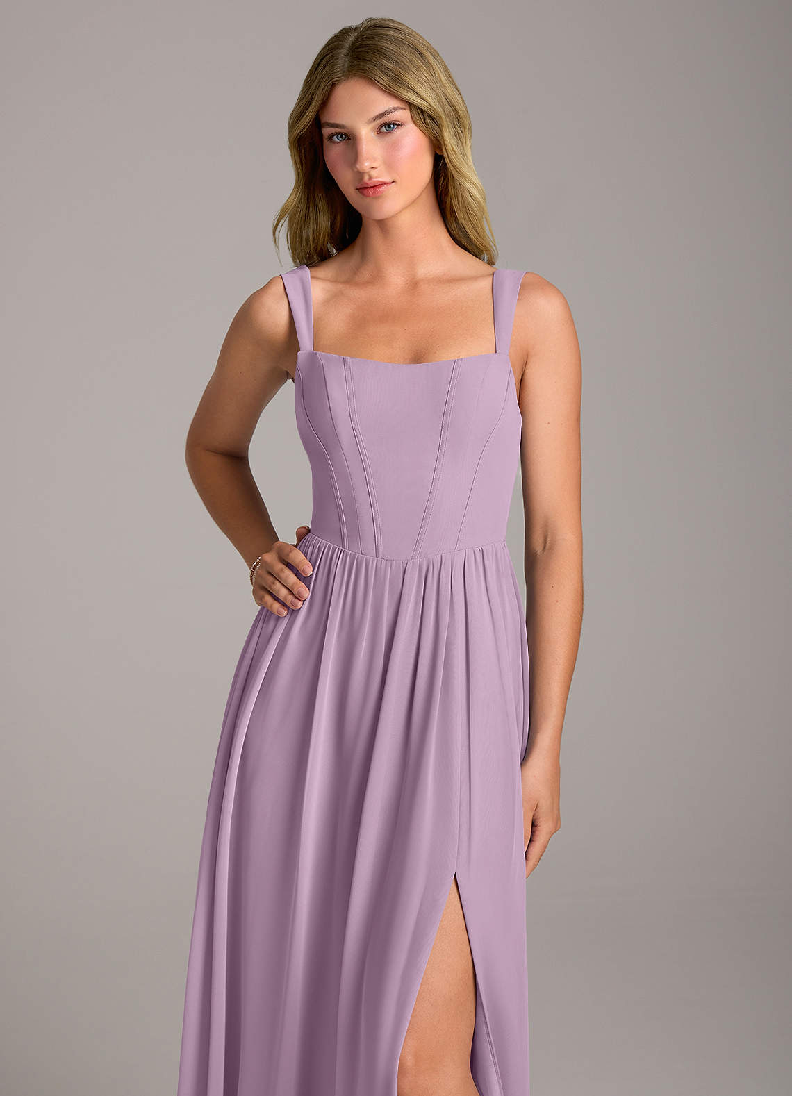 Rosaline A-Line Square-Neck Chiffon Bridesmaid Dress in Wisteria