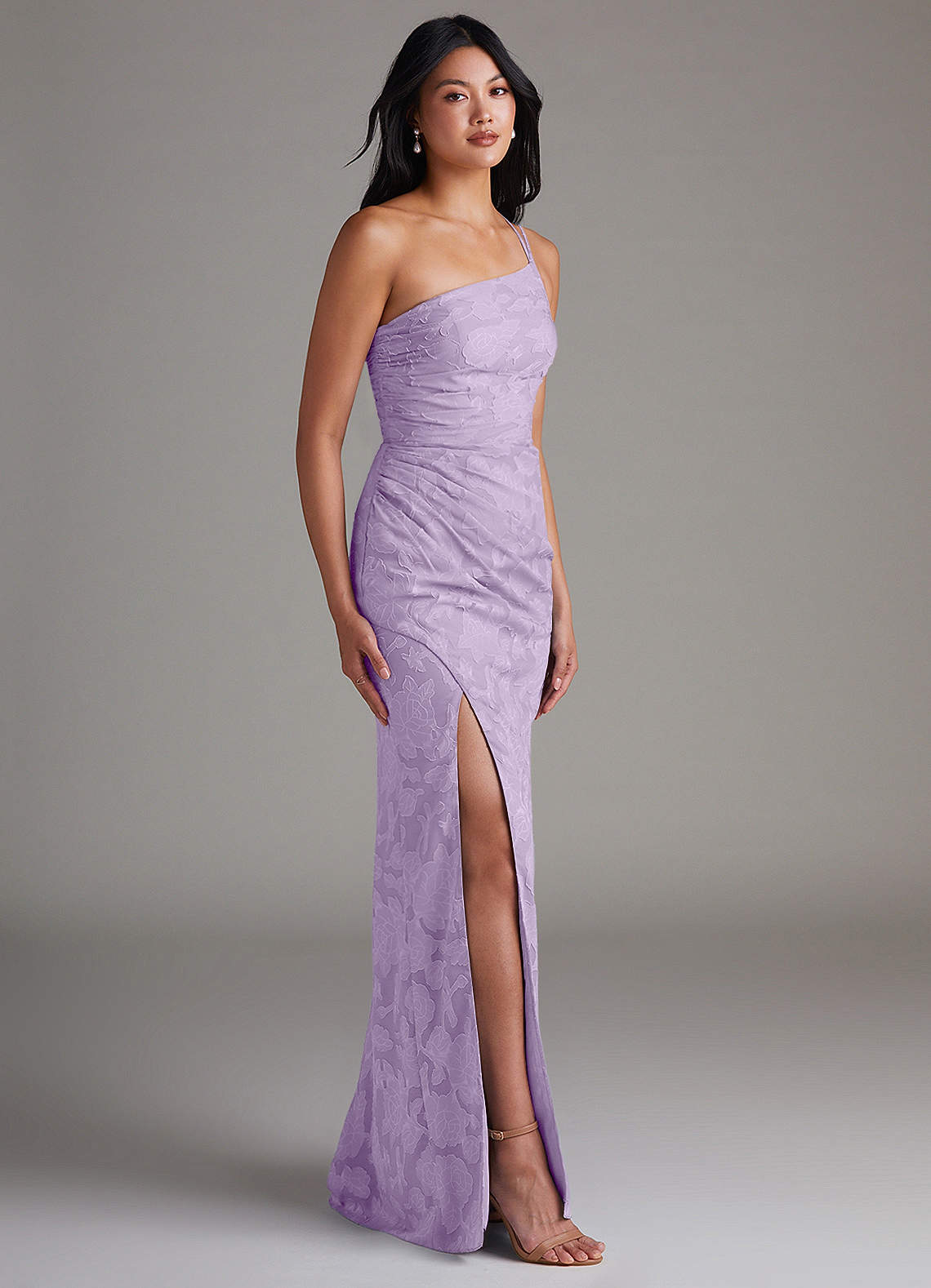 Eren Sheath One-Shoulder Floral Burnout Bridesmaid Dress in Lilac