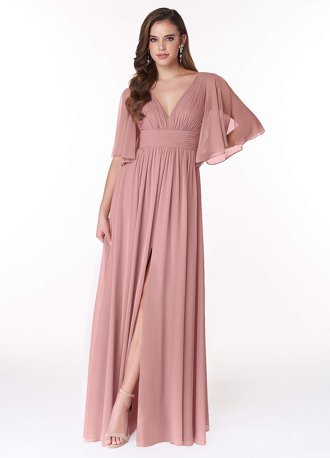 Temeka A-Line V-Neck Chiffon Bridesmaid Dress in dusty rose