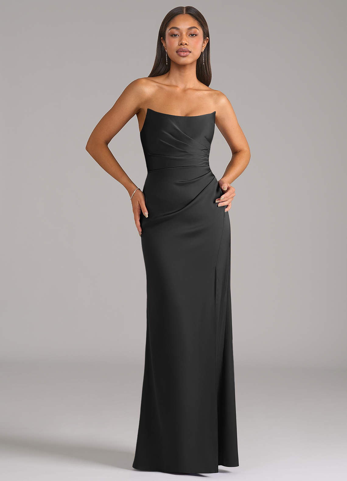Marla Sheath Strapless Stretch Satin Bridesmaid Dress in black