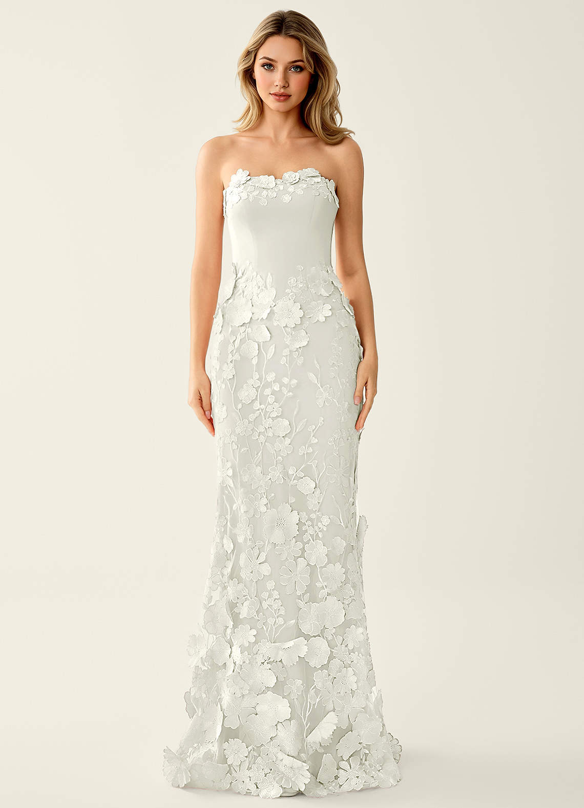 Wrensincia Mermaid Strapless Crystal Linen Satin Evening Dress in White