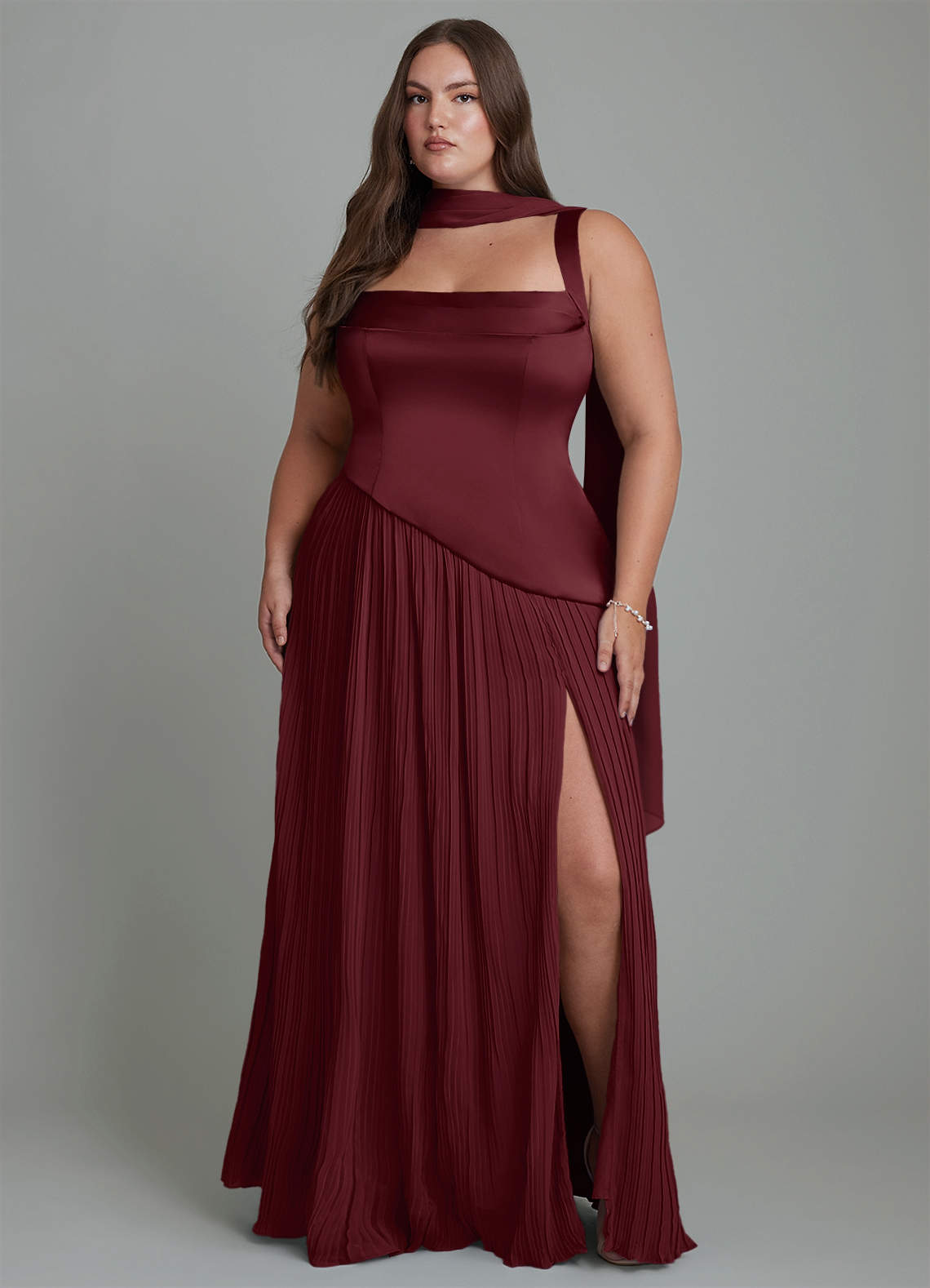 Stephanie A-Line Square-Neck Stretch Satin and Chiffon Bridesmaid Dress