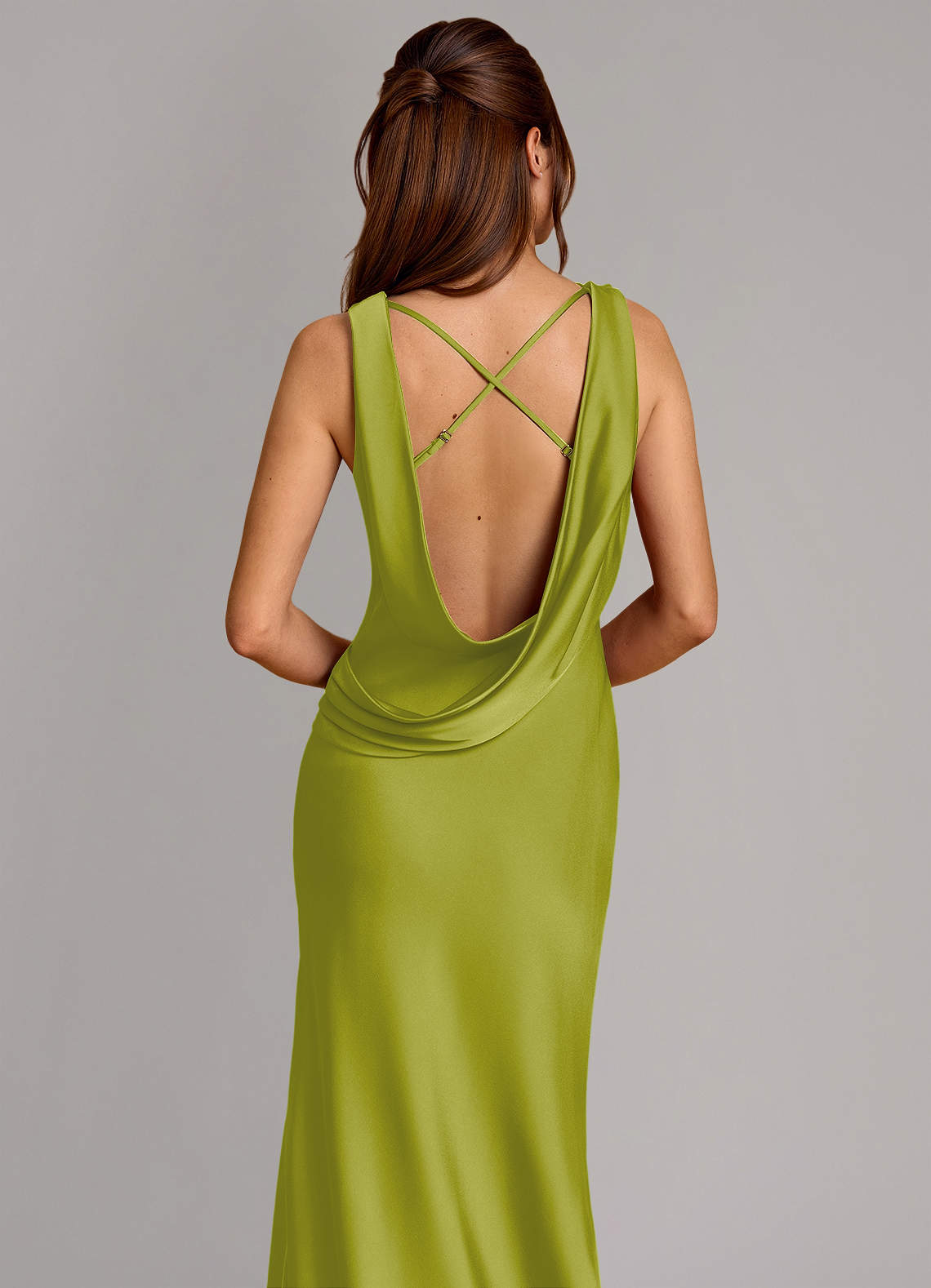 Cheryl Mermaid Cowl-Neck Stretch Satin Bridesmaid Dress in Lemongrass