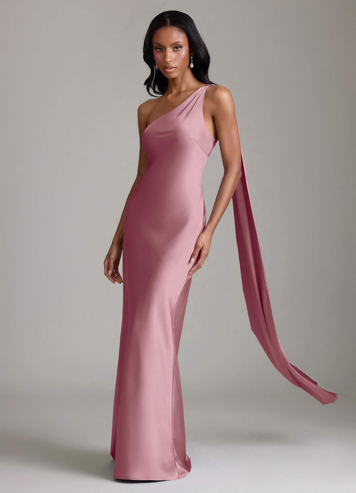 Juniper Mermaid One-Shoulder Stretch Satin Bridesmaid Dress in Vintage Mauve
