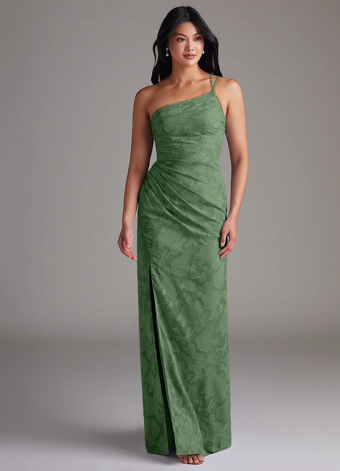 Eren Sheath One-Shoulder Floral Burnout Bridesmaid Dress in Eucalyptus