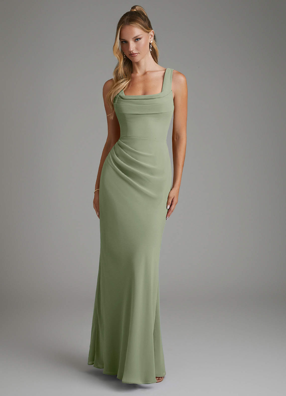 Asa Sheath Square-Neck Chiffon Bridesmaid Dress in Pistachio