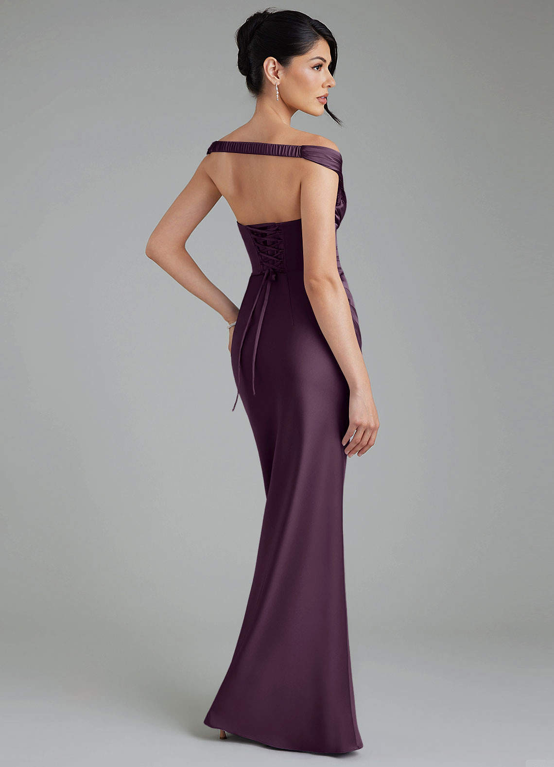 Stella Sheath V-Neck Stretch Satin Bridesmaid Dress in Plum