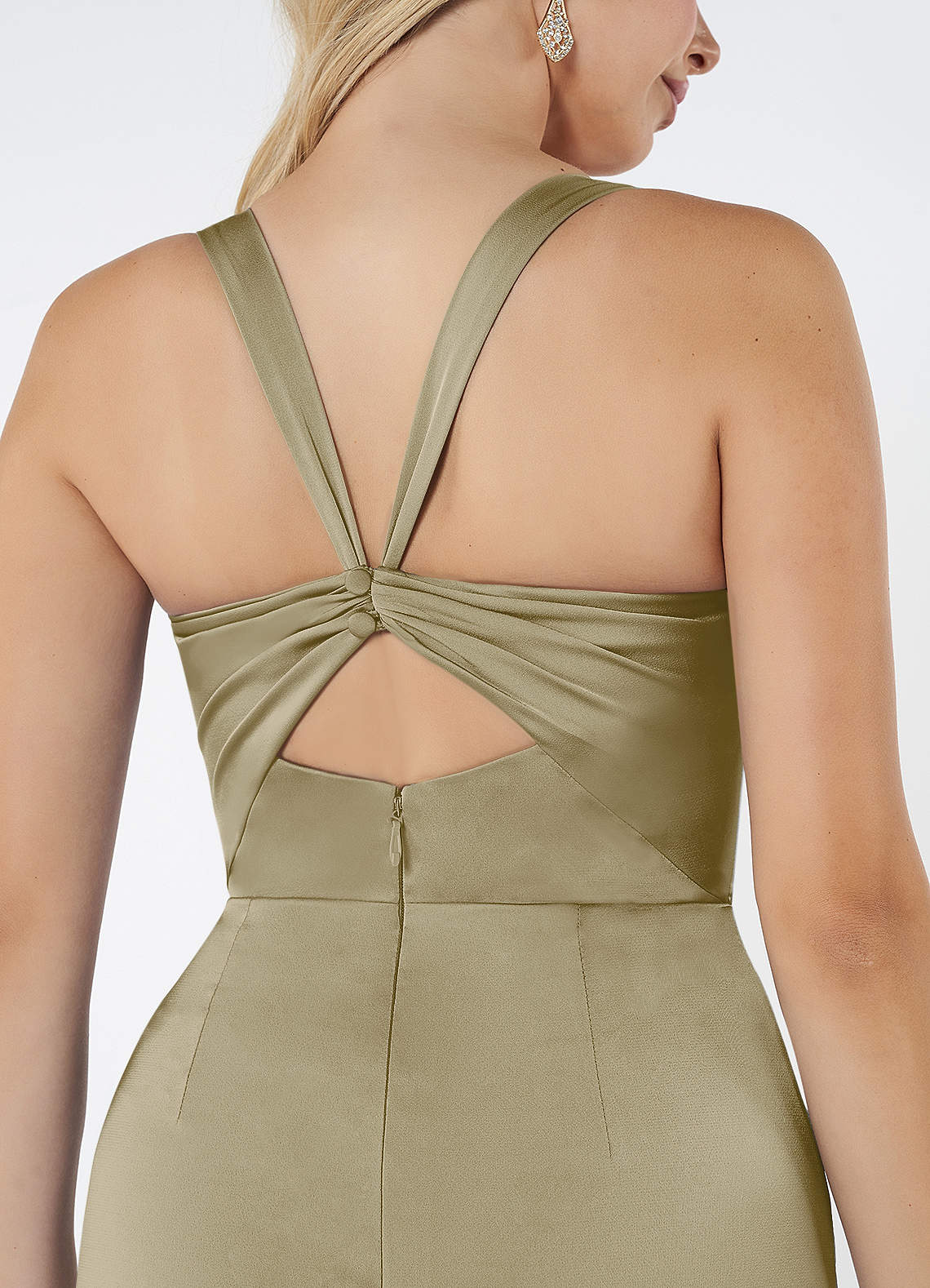 Mero Mermaid Square-Neck Stretch Satin Bridesmaid Dress in Moss Green