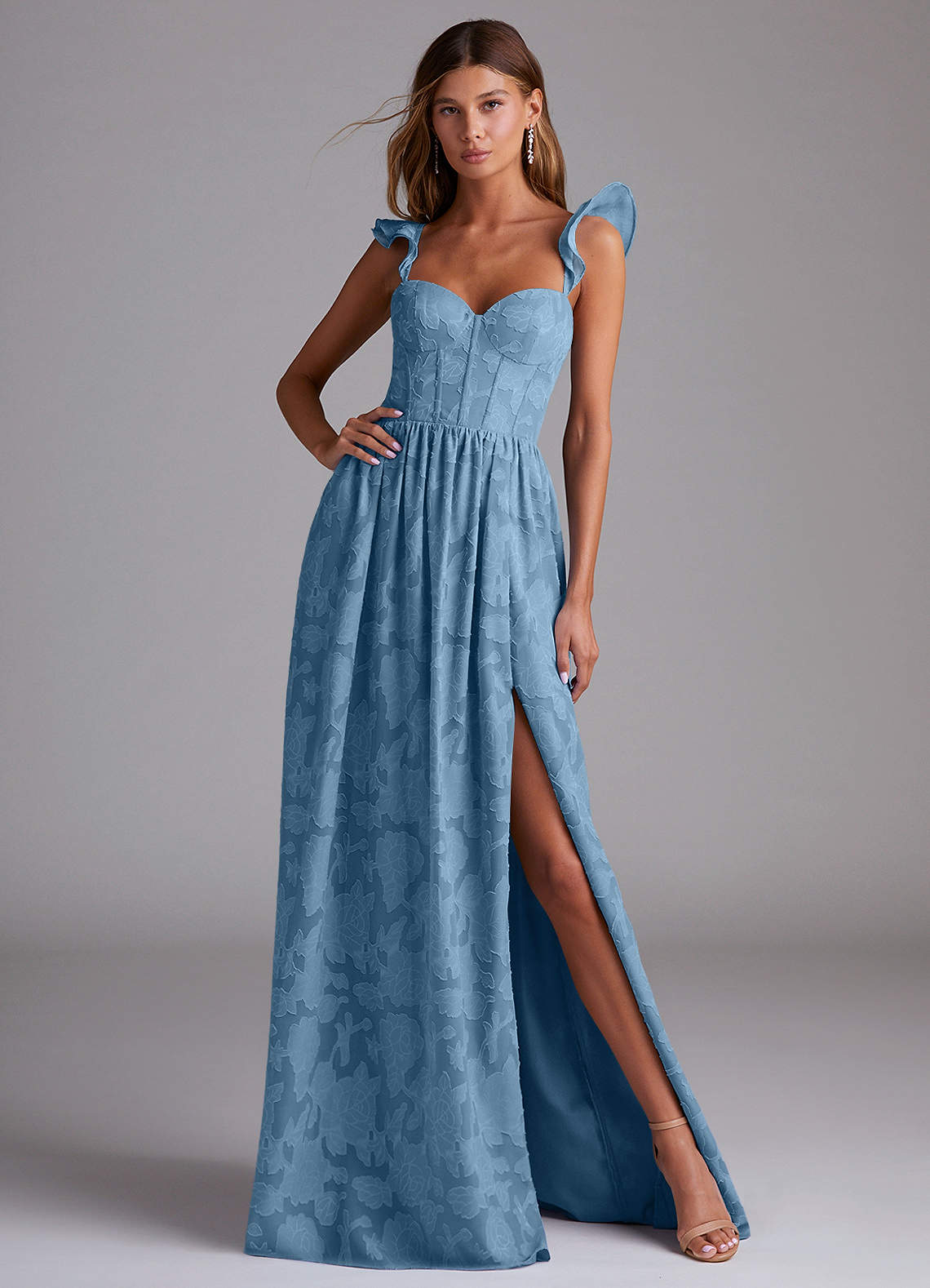 Denisse A-Line Sweetheart Floral Burnout Bridesmaid Dress in Steel Blue