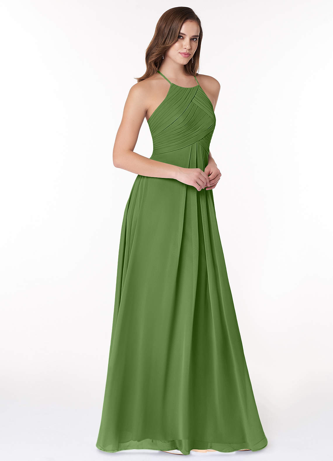 Ginger A-Line Halter Chiffon Bridesmaid Dress in Basil