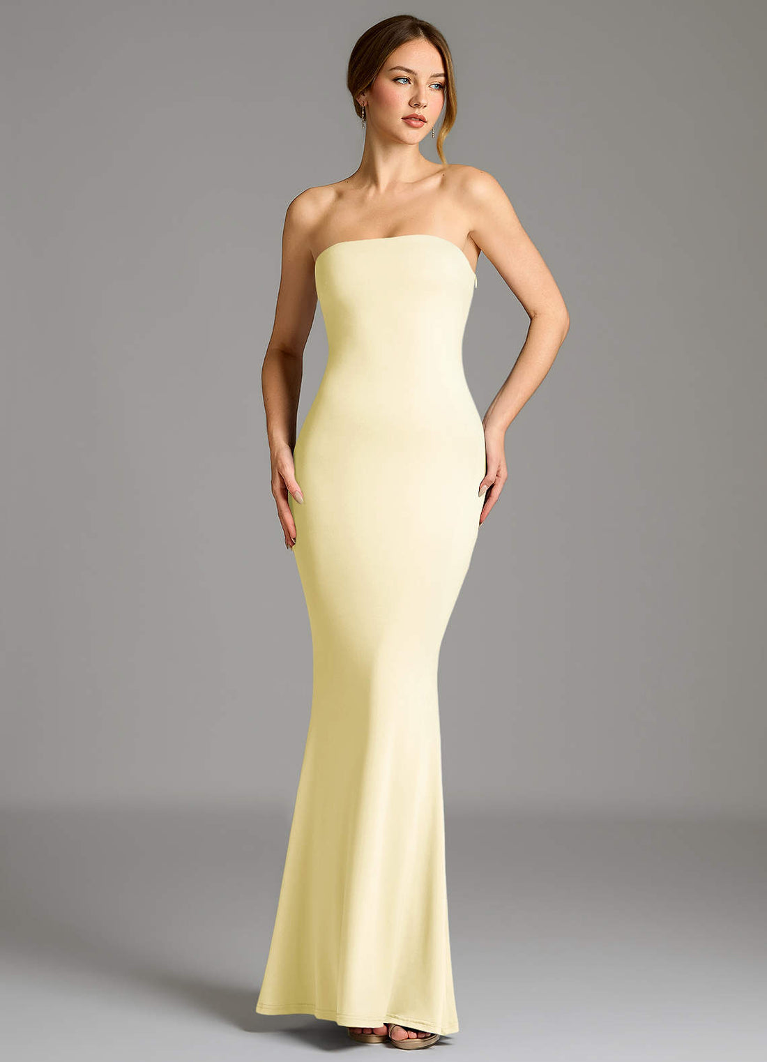 Shaniya Mermaid Strapless Stretch Jersey Bridesmaid Dress in Lemon Sorbet