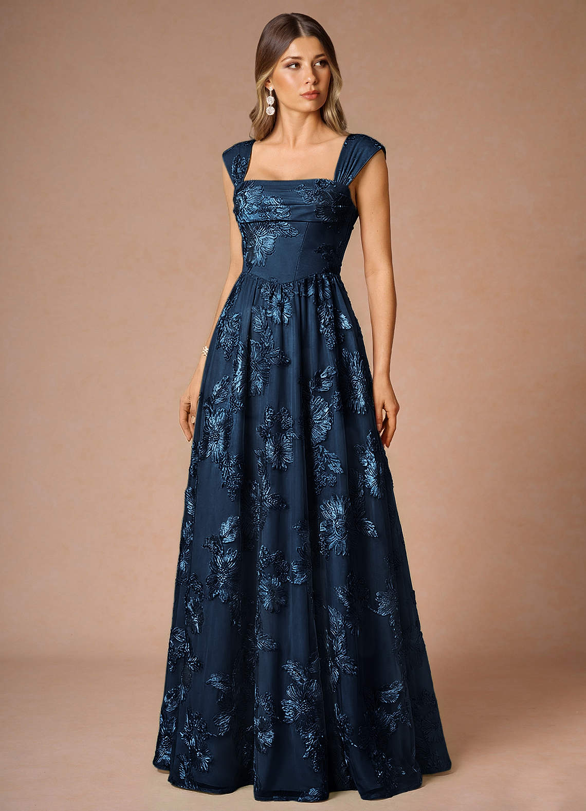 Hazel A-Line Cowl-Neck Floral Mesh Wedding Guest Dress in Burgundy