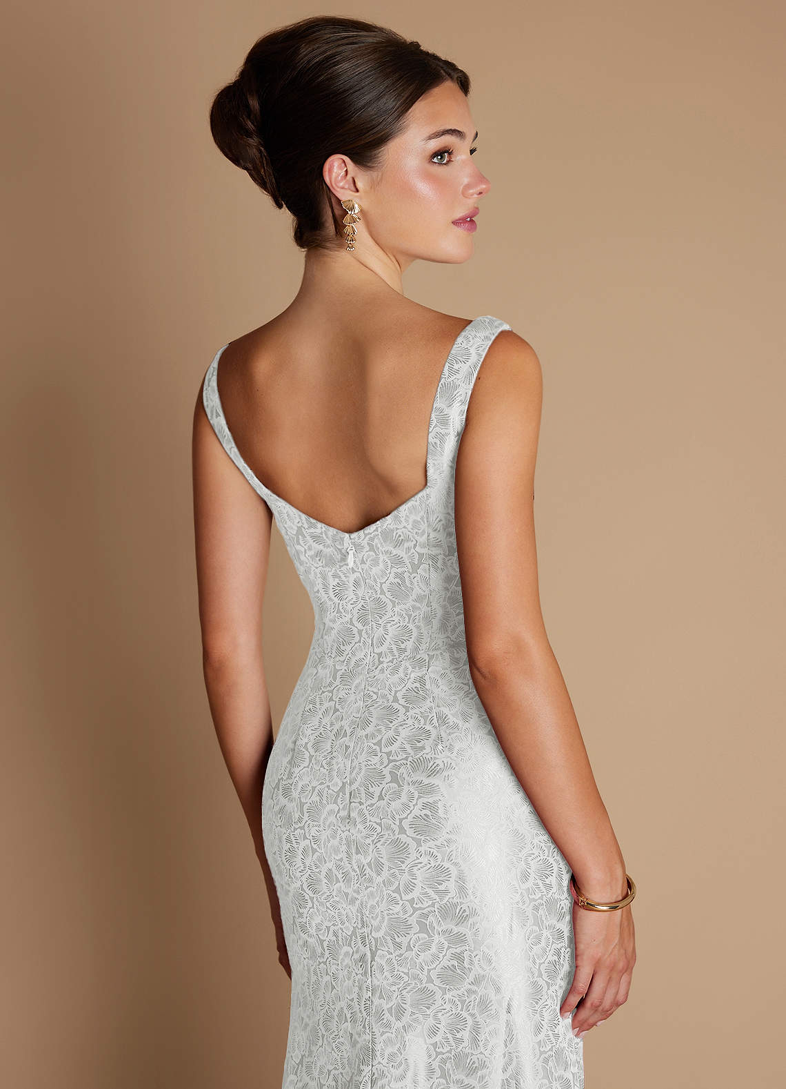 Kiana Mermaid Scoop-Neck Jacquard Wedding Guest Dress in Cream