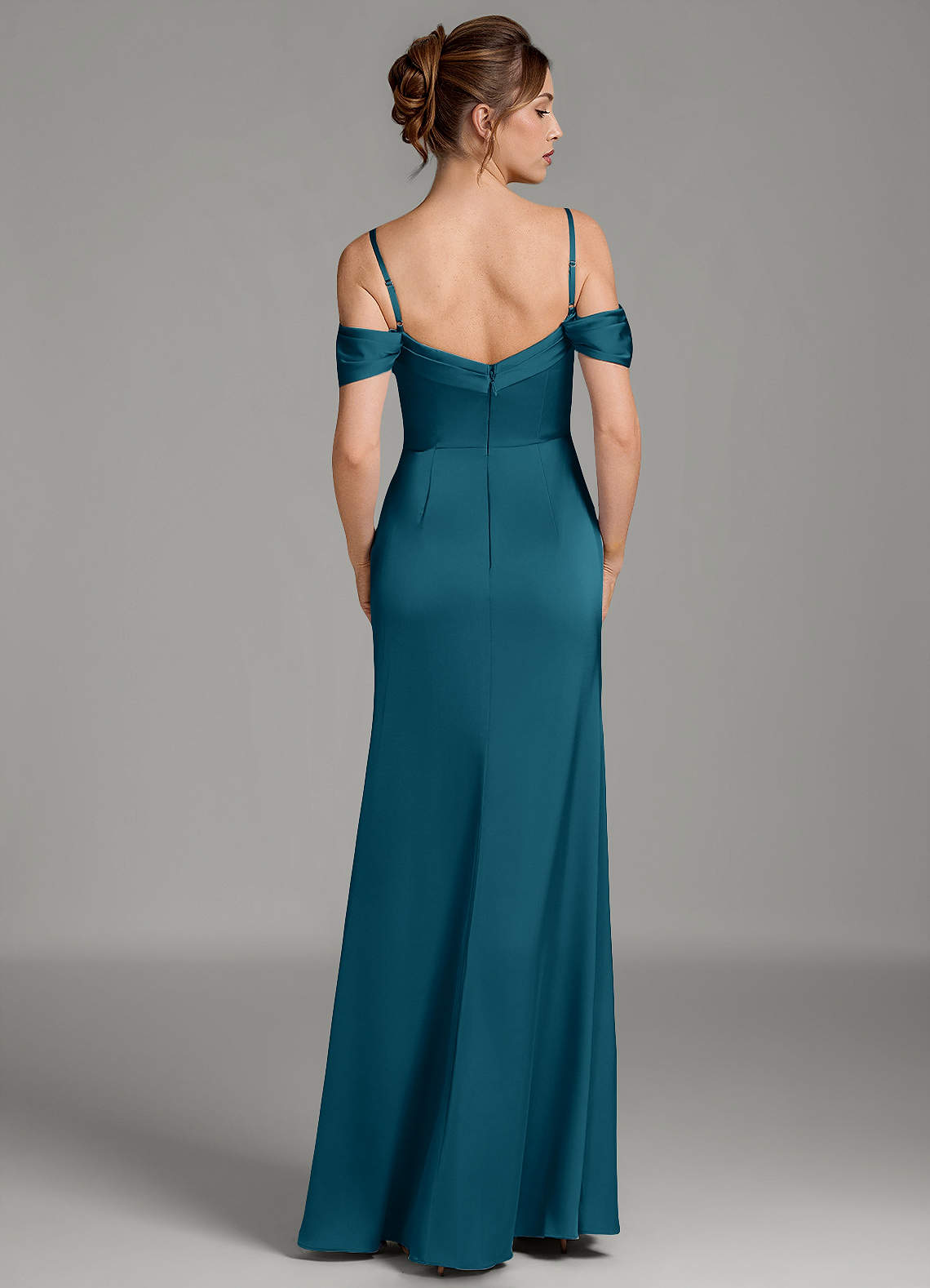 Wyatt Mermaid Off-the-Shoulder Stretch Satin Bridesmaid Dress in Ink Blue