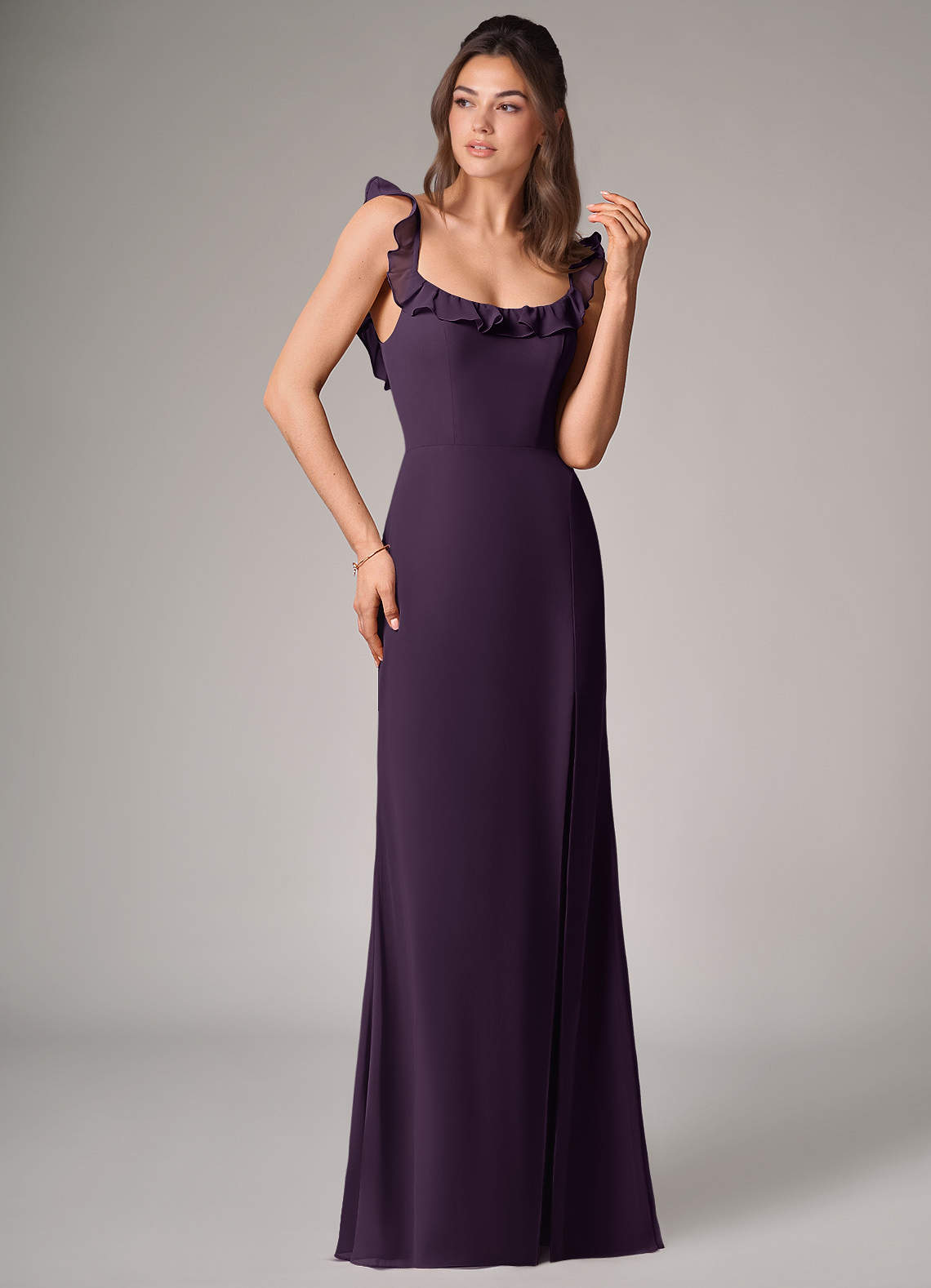 Callie Mermaid Scoop-Neck Chiffon Bridesmaid Dress in Plum