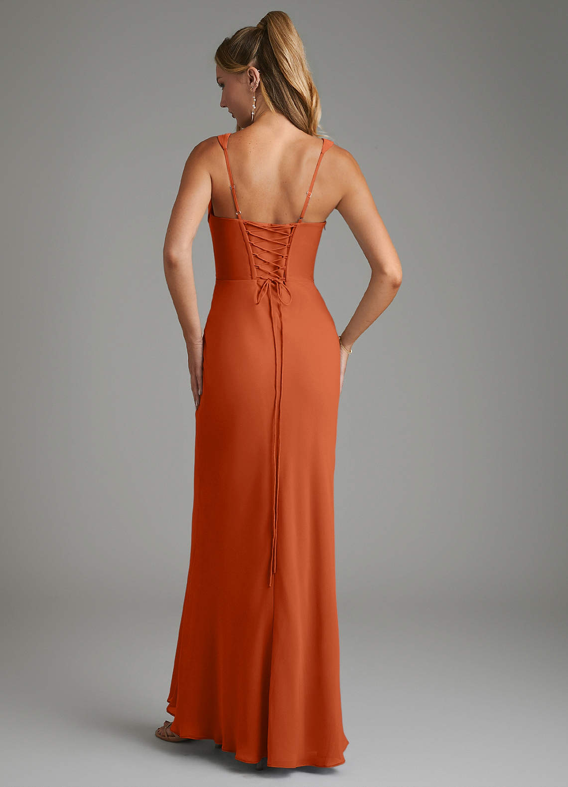 Asa Sheath Square-Neck Chiffon Bridesmaid Dress in Burnt Orange