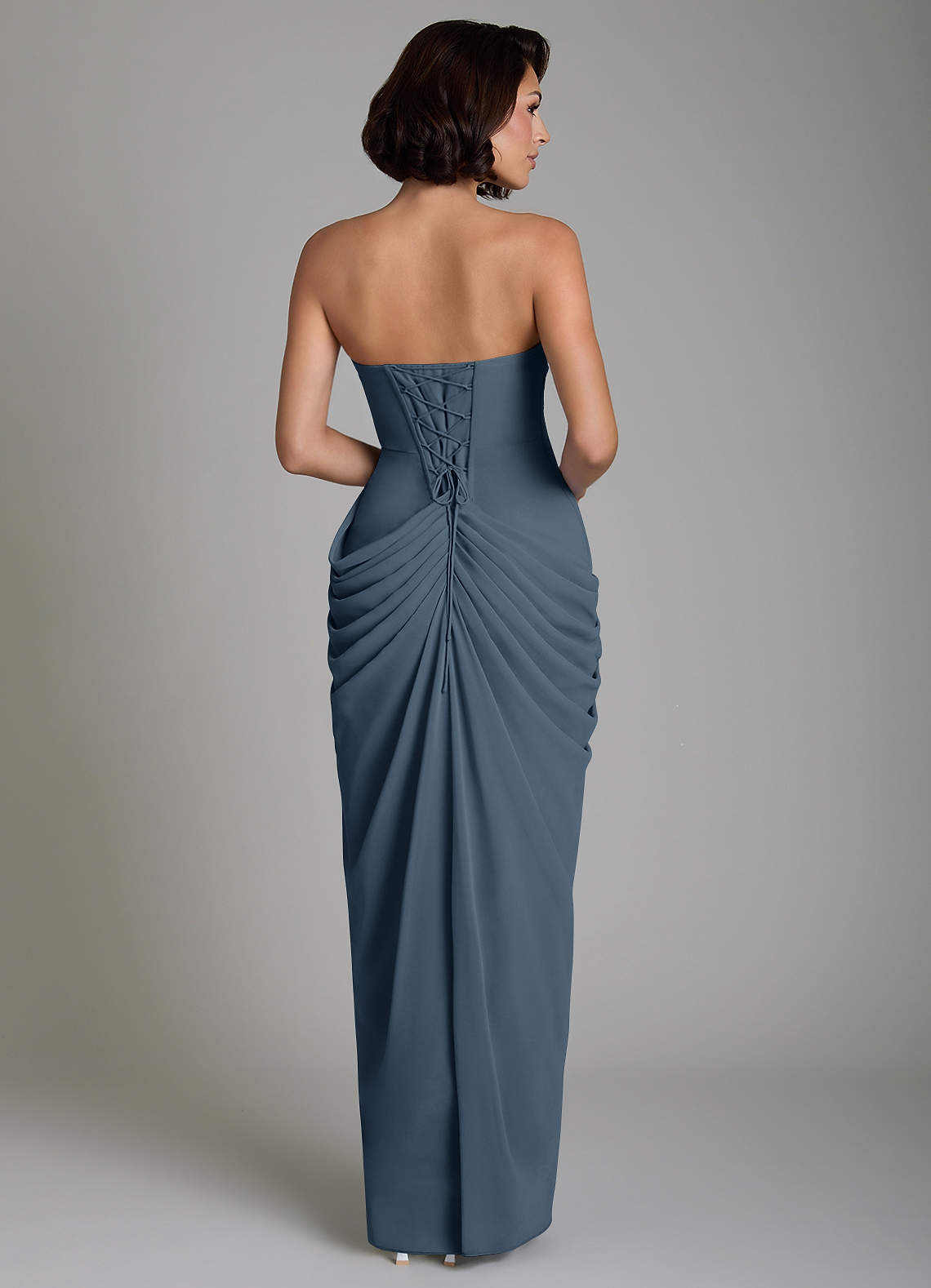 Nyra Sheath Strapless Chiffon Bridesmaid Dress in Neptune