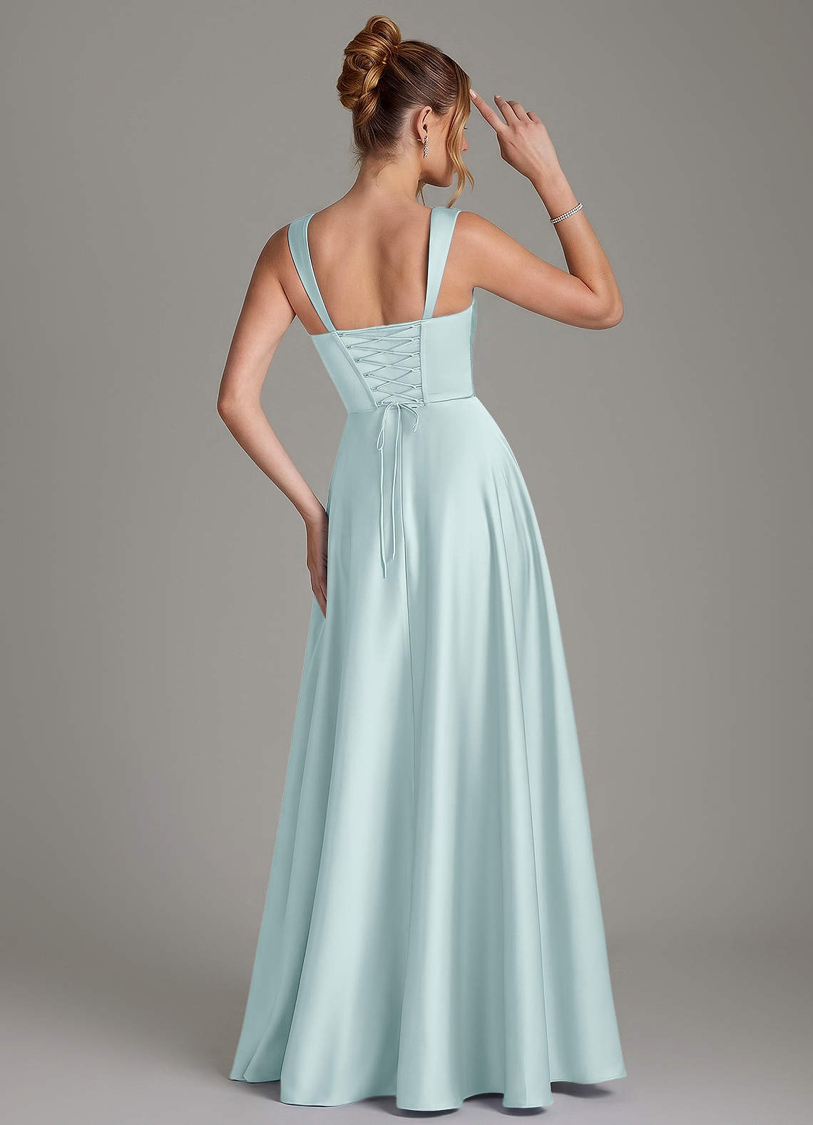 Azaria A-Line Square-Neck Stretch Satin Bridesmaid Dress