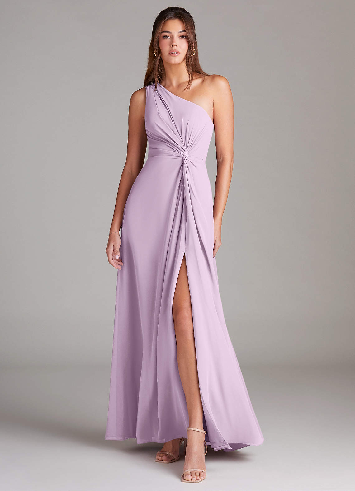 Brooke A-Line One-Shoulder Chiffon Bridesmaid Dress in Frosted Lilac