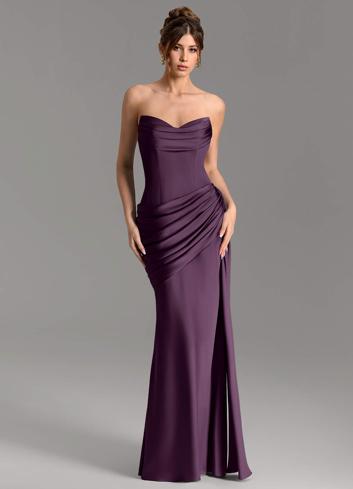 Zorah Mermaid Sweetheart Stretch Satin Bridesmaid Dress in Plum