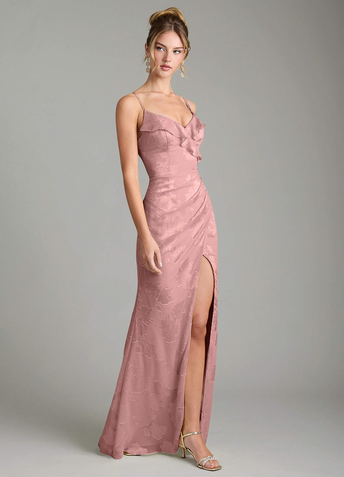 Larsa Mermaid V-Neck Jacquard Bridesmaid Dress in dusty rose