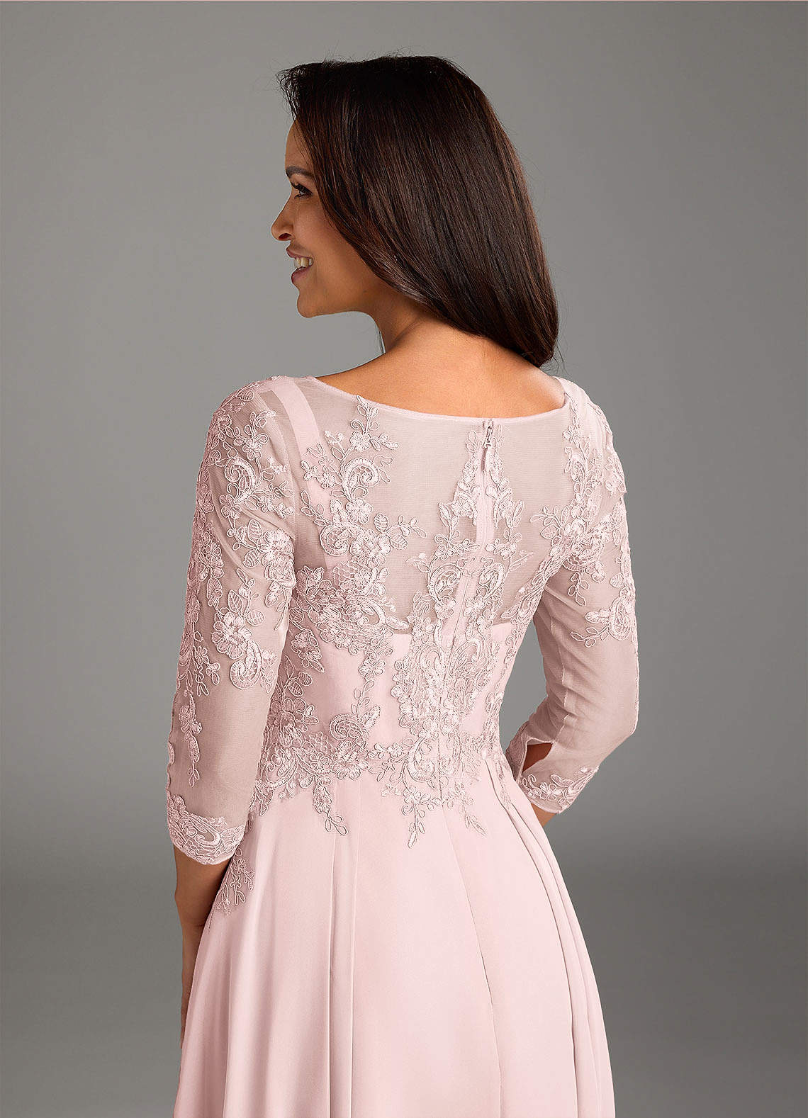 Marge A-Line Scoop-Neck Chiffon and Lace Mother of the Bride Dress in Blushing Pink