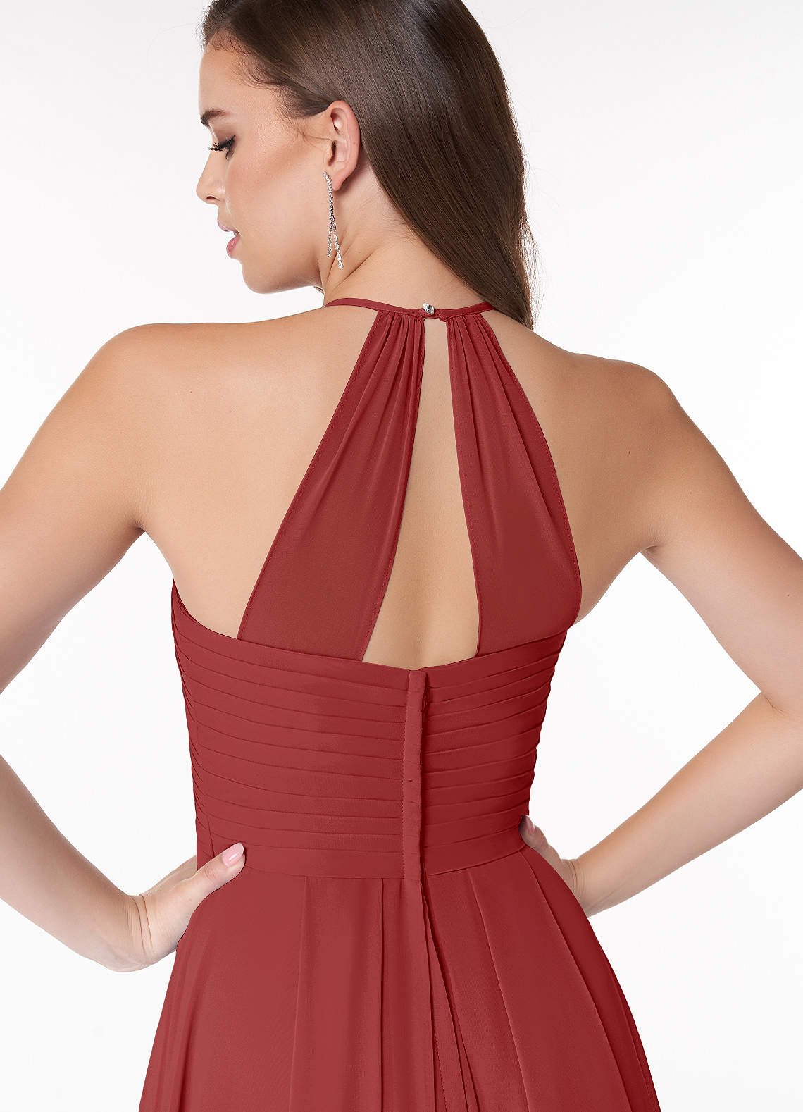 Ginger A-Line Halter Chiffon Bridesmaid Dress in Rust