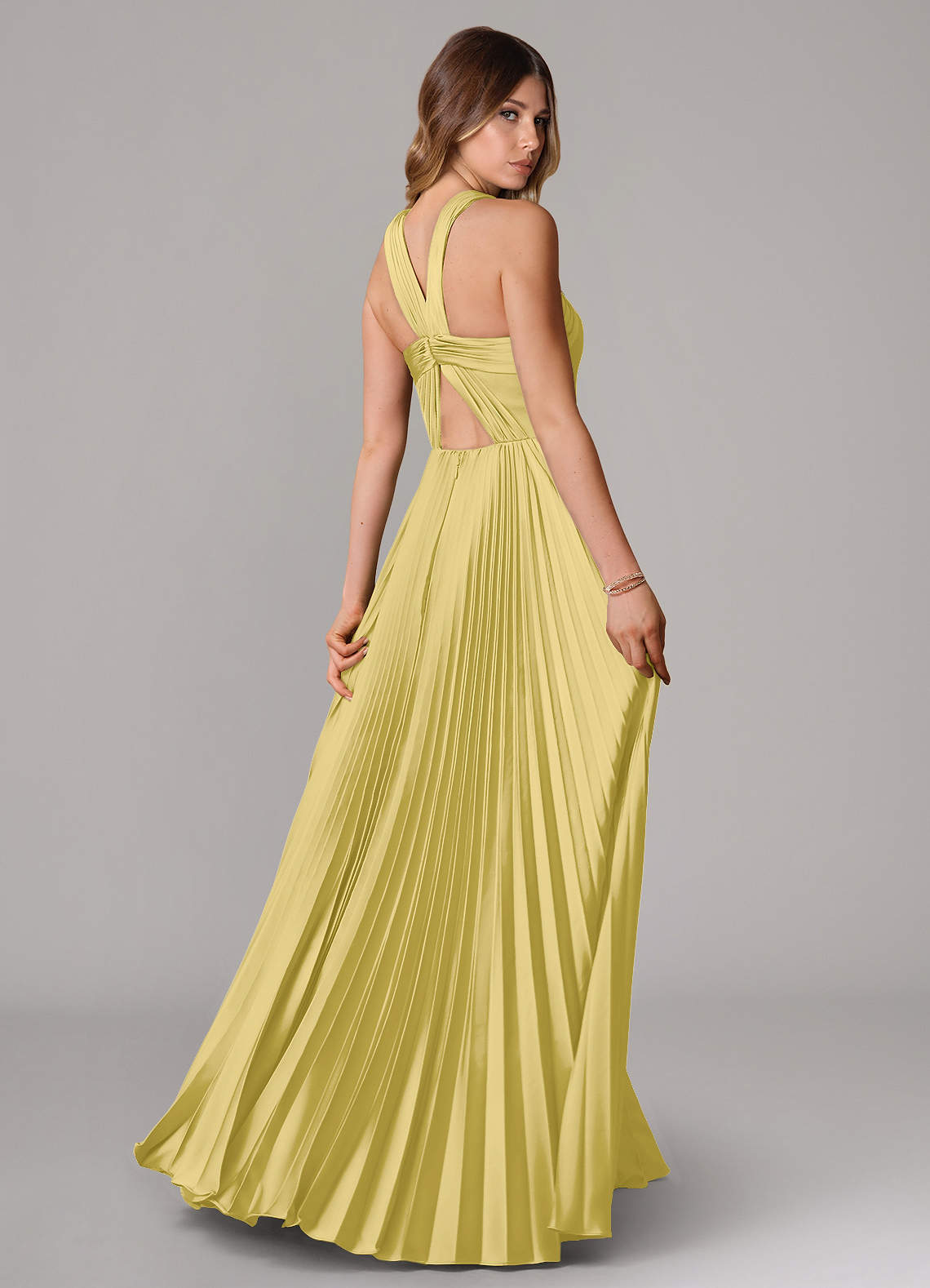 Afra A-Line Halter-Neck Stretch Satin Bridesmaid Dress in Canary
