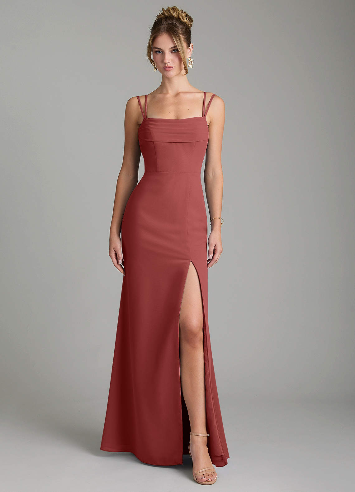 Egypt Sheath Sweetheart Chiffon Bridesmaid Dress in Terracotta