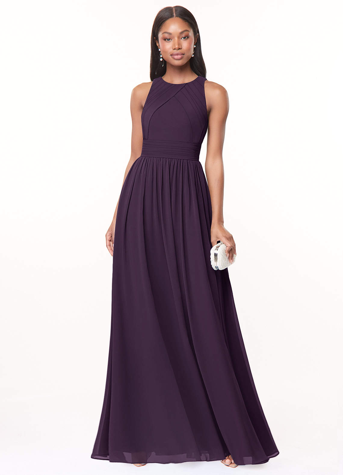 Harper A-Line Scoop-Neck Chiffon Bridesmaid Dress in Plum