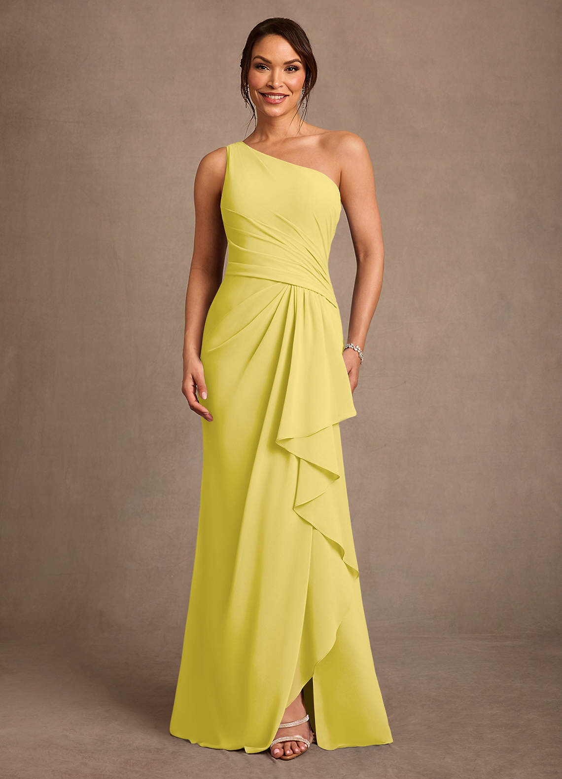 Floy Sheath One-Shoulder Chiffon Mother of the Bride Dress in Canary