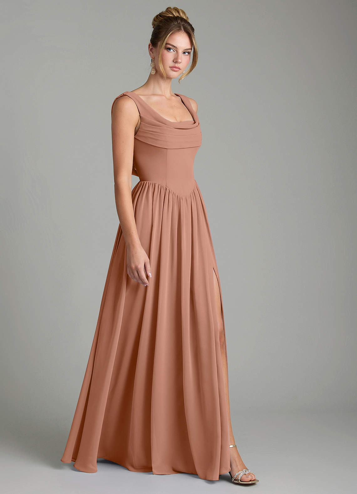 Novi A-Line Square-Neck Chiffon Bridesmaid Dress in Bronzer