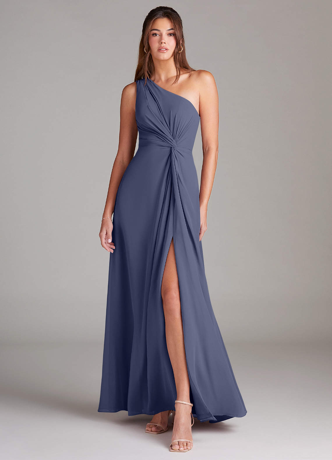 Brooke A-Line One-Shoulder Chiffon Bridesmaid Dress in Stormy