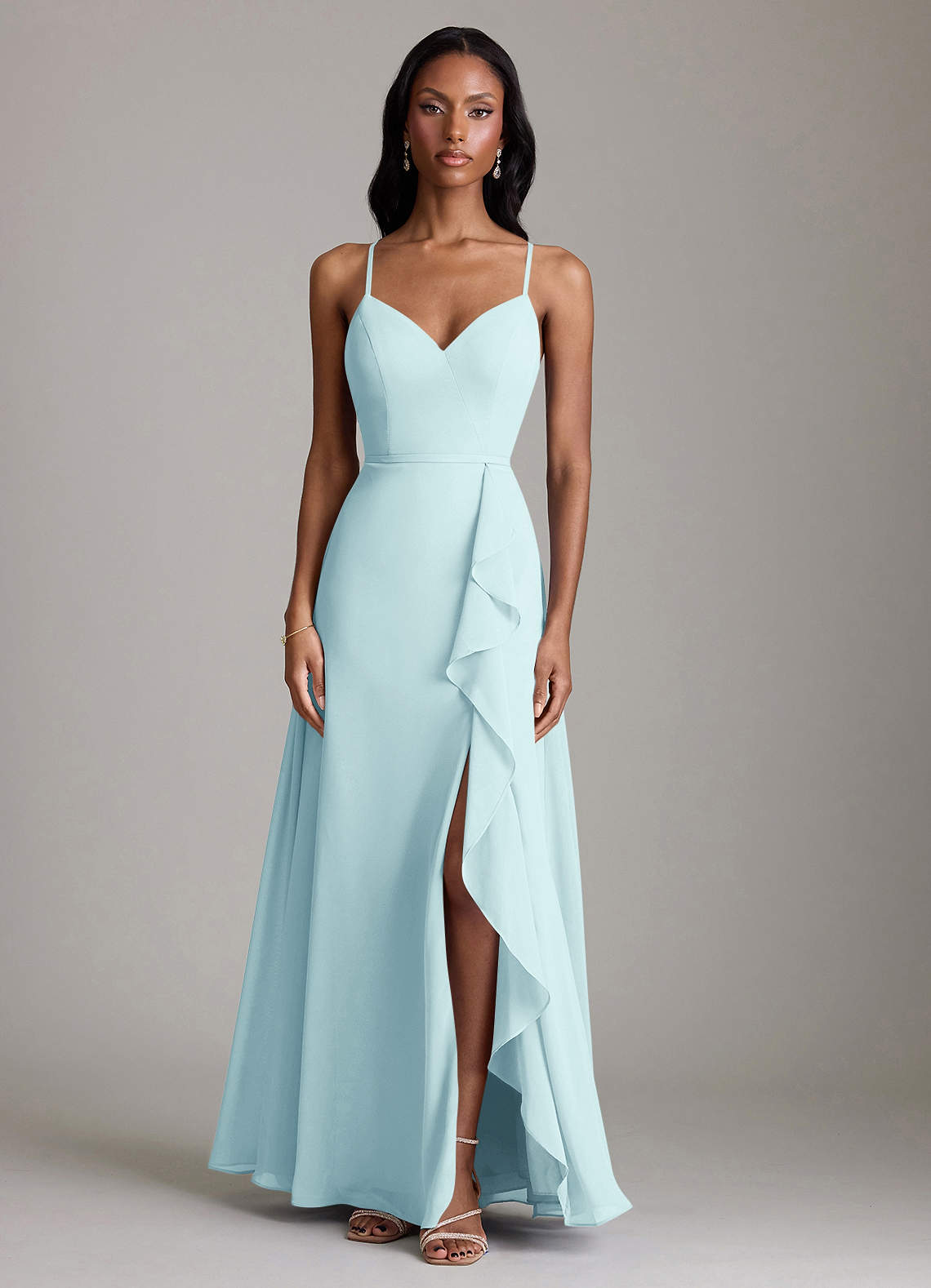Naeem A-Line V-Neck Chiffon Bridesmaid Dress in Sea Glass