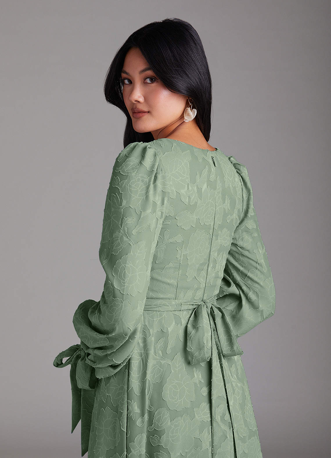 Leonia A-Line Square-Neck Stretch Satin Bridesmaid Dress in Matcha